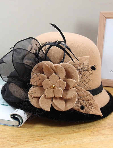 hesapli Şapkalar-Kadın&#039;s Sanatsal / Retro Parti Düğün Özel Gün Parti şapkası Çiçek Çiçekli Siyah Beyaz Şapka Taşınabilir Güneş Koruması Ultravioleye Karşı Dayanıklı / Gri / Sonbahar / Kış / Bahar / Nostaljik