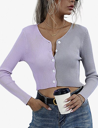 cheap Women&#039;s Tops-LITB Basic Women&#039;s Contrast Color Crop Top Long Sleeve Simple Daily Comfy Summer Female Shirts