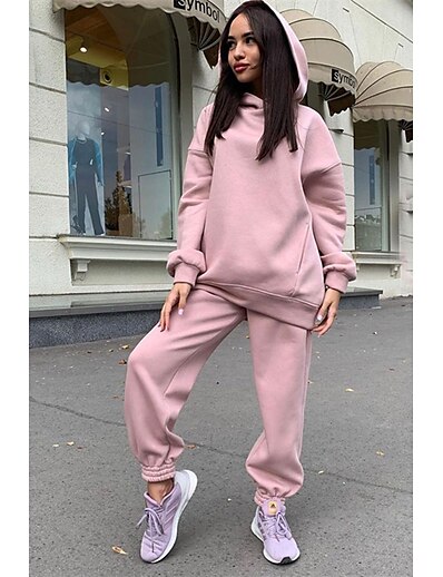cheap Two Piece Set-Women&#039;s Active Basic Plain Going out Casual / Daily Two Piece Set Hooded Pant Jogger Pants Hoodie Tracksuit Pants Sets Tops