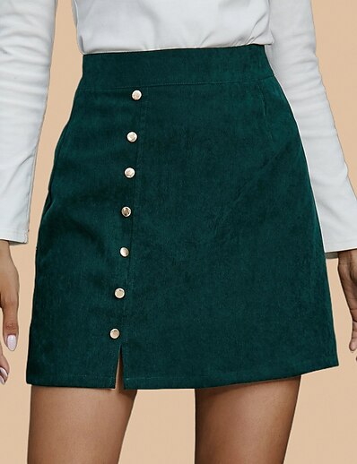 preiswerte Damenmode-Damen Vintage Strassenmode Röcke Täglich Verabredung Einfarbig Kord Niete Wein Khaki Grün S M L