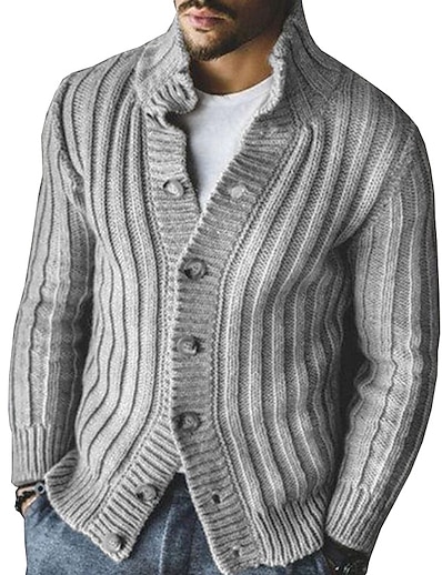 economico Abbigliamento uomo-Per uomo Felpa Cardigan Cappotto del maglione Stile vintage Scollo a Y Spesso Inverno Grigio Kaki