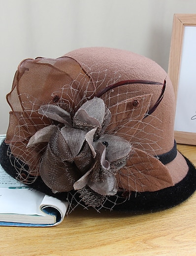 hesapli Şapkalar-Kadın&#039;s Sanatsal / Retro Parti Düğün Özel Gün Parti şapkası Çiçek Çiçekli Şarap Deve Şapka Taşınabilir Güneş Koruması Ultravioleye Karşı Dayanıklı / Siyah / Beyaz / Sonbahar / Kış / Bahar
