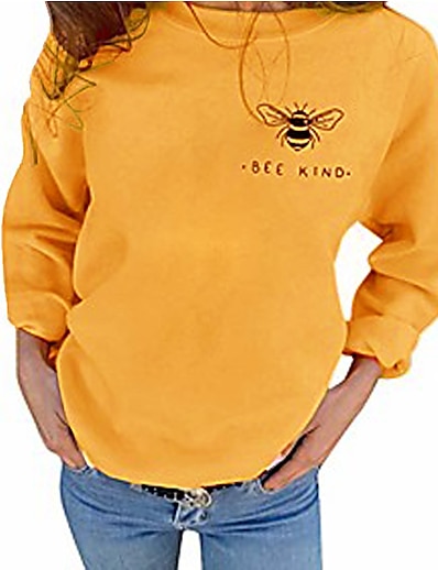 cheap Sweaters &amp; Cardigans-Bee Letter Animal Crew Neck Basic Cotton Hoodies Sweatshirts  Regular Fit Wine Red Gray Black Yellow black / Autumn / Fall