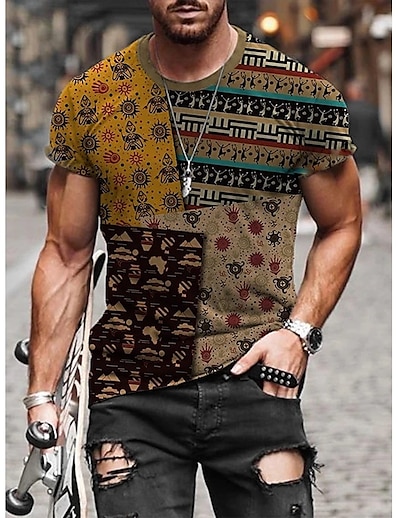 cheap Men&#039;s Tops-Men&#039;s T shirt Tee Shirt Tribal Graphic Prints Totem Other Prints Round Neck Street Casual Short Sleeve Print Regular Fit Tops Basic Casual A B C / Summer