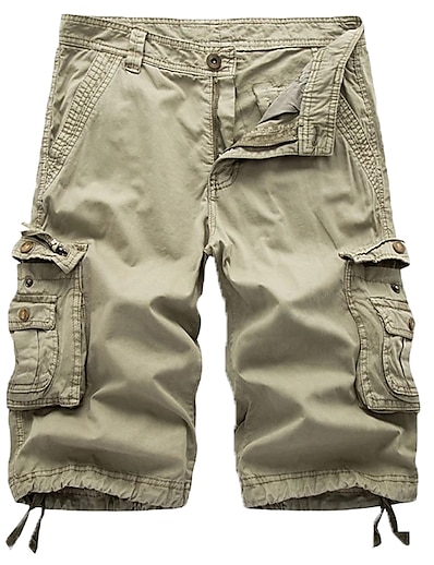 hesapli Erkek Altları-Erkek Klasik Sokak Şıklığı Şortlar Kargo pantolon Kargo Şortu Diz Boyu Pantolon Günlük Giyim Dışarı Çıkma Tek Renk Orta Bel Yonca Siyah Havuz Gri Haki 30 31 32 34 36 / Askeri