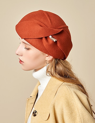 hesapli Şapkalar-Kadın&#039;s Sanatsal / Retro Parti Düğün Özel Gün Bere Şapka Postacı Şapkası Şarap Deve Şapka Taşınabilir Güneş Koruması Ultravioleye Karşı Dayanıklı / Kırmızı / Sonbahar / Kış / Bahar / Nostaljik