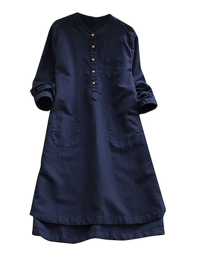 cheap Plus size-Women&#039;s Plus Size Tops Shirt Plain Long Sleeve Basic Crewneck Cotton Daily Weekend Fall Spring Blue Blushing Pink