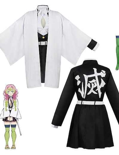 cheap Anime Cosplay-Inspired by Demon Slayer: Kimetsu no Yaiba Kanroji Mitsuri Anime Cosplay Costumes Japanese Cosplay Suits Outfits Shirt Skirt Belt For Women&#039;s / Socks / Kimono Coat / Socks / Kimono Coat