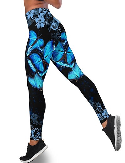 cheap Women&#039;s Bottoms-Women&#039;s Athleisure Sports Print Tights Leggings Full Length Pants Stretchy Leisure Sports Weekend Print Butterfly Mid Waist Tummy Control Butt Lift Slim Blue Black Pink Red Yellow S M L XL XXL