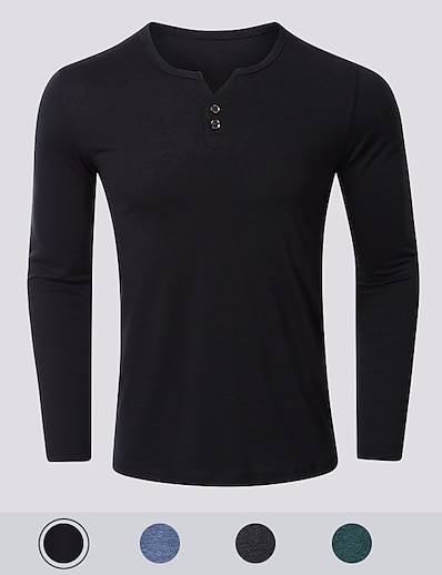 저렴한 남성용 의류-남성용 T 셔츠 셔츠 한 색상 V 넥 버튼 다운 카라 캐쥬얼 일상 긴 소매 버튼 다운 탑스 단순한 베이직 정장 패션 클로버 블랙 푸른