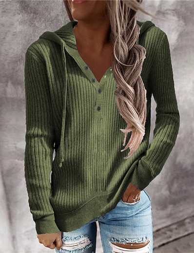 저렴한 스웨터 &amp; 가디건-여성용 스웨터 풀오버 점퍼 한 색상 니트 단추 세련 베이직 캐쥬얼 긴 소매 보통 스웨터 가디건 가을 겨울 V 넥 화이트 블랙 그레이