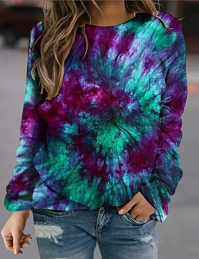 cheap Women&#039;s Tops-Women&#039;s Tie Dye Sweatshirt Pullover Print 3D Print Daily Sports Active Streetwear Hoodies Sweatshirts  Purple