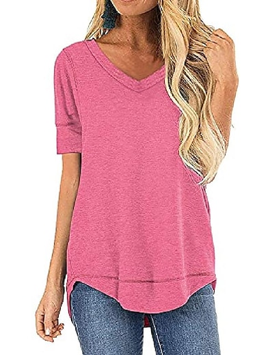 cheap Women&#039;s Tops-t-shirts for women short sleeve tops v ncek loose fit tunic top pink xx-large