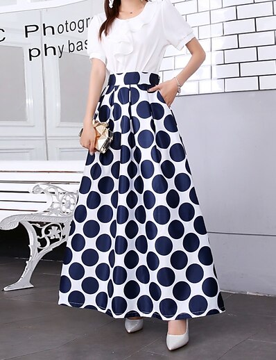 cheap Women&#039;s Bottoms-Women&#039;s Casual Streetwear Maxi Swing Skirts Vacation Casual / Daily Polka Dot Floral / Botanical Print 1090-14 blue 1090-16 black 1090-17 blue S M L / Winter / Loose