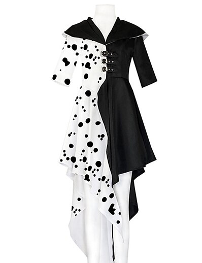 cheap Cosplay &amp; Costumes-One Hundred and One Dalmatians Cruella De Vil Women&#039;s Outfits Party Costume Movie Cosplay Party Polka Dots Charm Black Halloween Carnival Masquerade Coat Gloves Polyester / Cotton