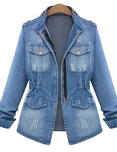 cheap Plus size-Women&#039;s Plus Size Coat Pocket Causal Formal Stand Collar Long Sleeve Fall Winter Regular Blue L XL XXL 3XL 4XL