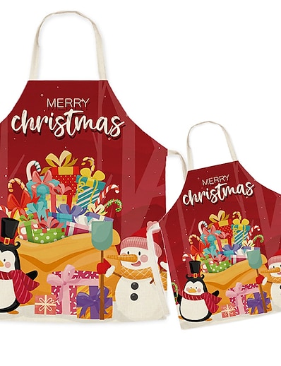 저렴한 Family Matching Outfits-크리스마스 앞치마 엄마와 나 크리스마스 선물 눈사람 크리스마스 패턴 문자 프린트 루비 귀여운 스타일 일치하는 의상 / 가을 / 봄 / 단