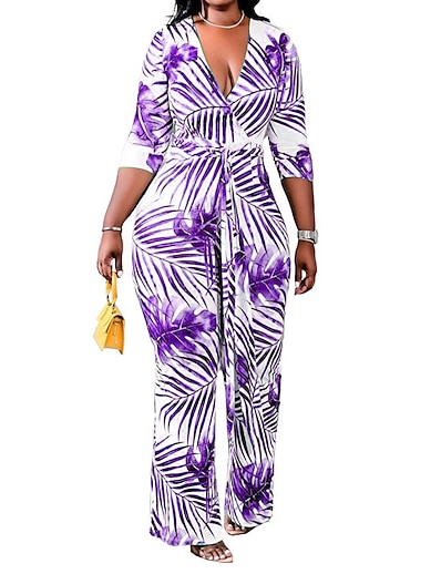 cheap Jumpsuits &amp; Rompers-Women&#039;s Casual V Neck Daily Wear High Waist Blue Purple Yellow Jumpsuit Print Abstract