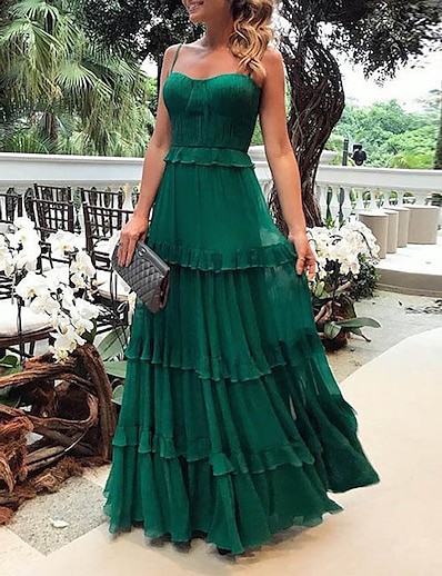 cheap Dresses-Women&#039;s Maxi long Dress Swing Dress Green Sleeveless Backless Layered Ruffle Pure Color Boat Neck Spring Summer Party Elegant Romantic 2022 Slim S M L XL / Party Dress