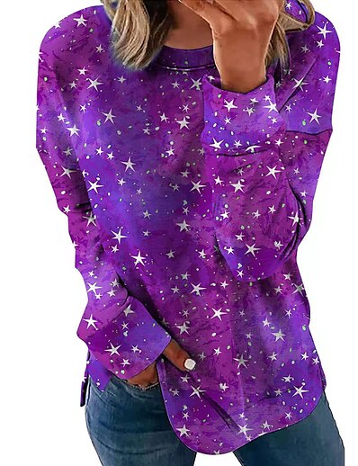 cheap Women&#039;s Tops-Women&#039;s Stars Sweatshirt Print Sports Going out Casual Hoodies Sweatshirts  Blue Purple Gray