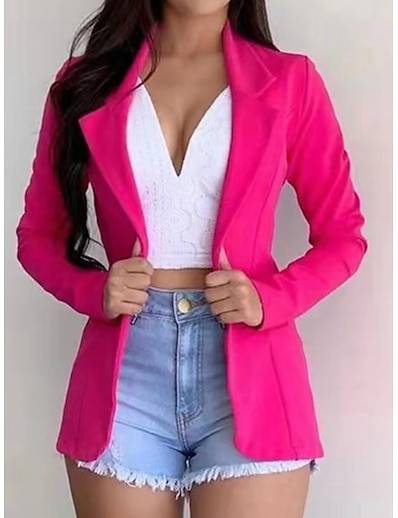 cheap Women&#039;s Outerwear-Women&#039;s Blazer Classic Style Solid Colored Fashion Long Sleeve Coat Daily Fall Spring Regular Jacket White