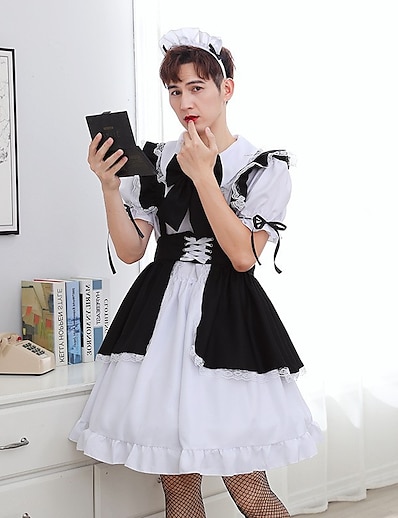 hesapli Anime Cosplay-Esinlenen Kostüm oyunu Hizmetçi Elbiseleri Anime Cosplay Kostümleri Japonca Cosplay Takımları Elbiseler Elbise Fiyonk Başlık Uyumluluk Erkek Kadın&#039;s