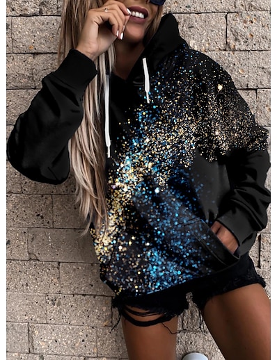 cheap Women&#039;s Tops-Women&#039;s Galaxy Hoodie Sweatshirt Front Pocket Print 3D Print Sports Streetwear Hoodies Sweatshirts  Black