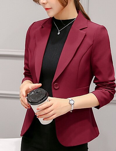 hesapli Kadın Dış Giyim-Kadın&#039;s Blazer Klasik Stil Solid Sıradan Uzun Kollu Ceket Günlük Sonbahar Bahar Normal Tek Sıra Düğmeli Bir Düğme Ceketler Siyah