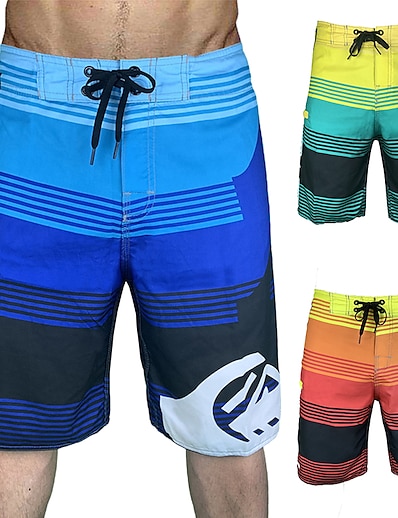 cheap Surfing, Diving &amp; Snorkeling-Men&#039;s Quick Dry Swim Shorts Swim Trunks Drawstring with Pockets Knee Length Board Shorts Bathing Suit Stripes Swimming Surfing Beach Water Sports Summer