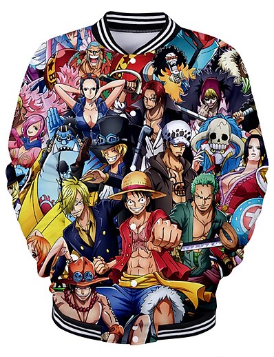 cheap Cosplay &amp; Costumes-Inspired by One Piece Monkey D. Luffy Polyster Outerwear Varsity Jacket 3D Harajuku Graphic Anime Coat For Men&#039;s / Women&#039;s / Couple&#039;s