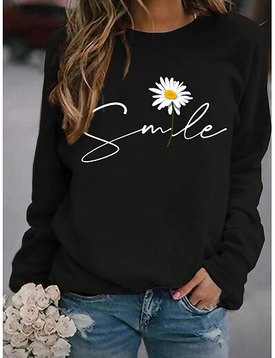 cheap Women&#039;s Tops-Women&#039;s Text Daisy Sweatshirt Pullover Print Hot Stamping Daily Sports Active Streetwear Cotton Hoodies Sweatshirts  White Black Pink