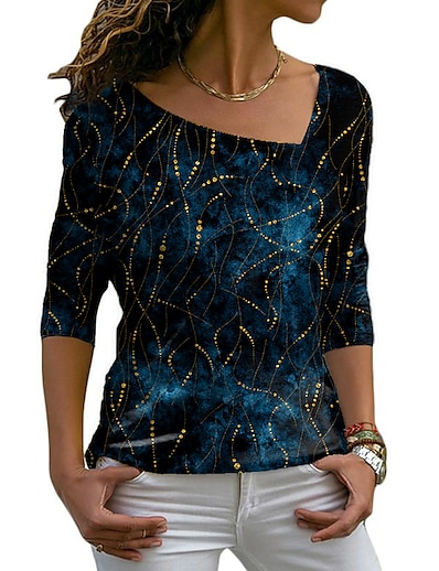 billige Overdele til damer-Dame T-shirt Maleri Grafisk V-hals Trykt mønster Basale Toppe Grøn Blå Lilla / 3D-udskrivning