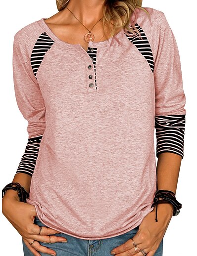 cheap Women&#039;s Tops-Women&#039;s Funny Tee Shirt Striped Color Block Square Neck Vintage Tops Blushing Pink Army Green Gray
