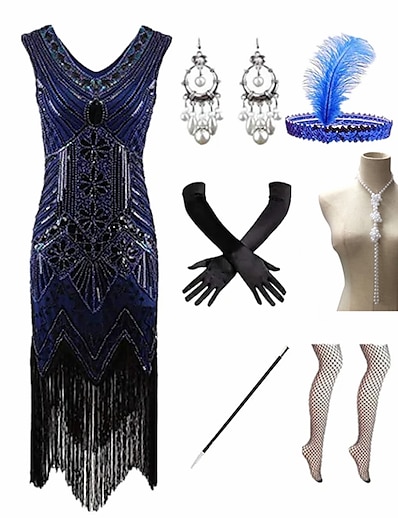 cheap Cosplay &amp; Costumes-The Great Gatsby Charleston Roaring 20s 1920s Cocktail Dress Vintage Dress Flapper Dress Prom Dress Prom Dresses Women&#039;s Sequin Feather Costume Red / black / Golden / Golden+Black Vintage Cosplay