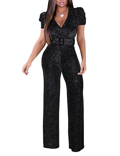 cheap Jumpsuits &amp; Rompers-Women&#039;s Jumpsuit Solid Color Sexy Short Sleeve Regular Fit Black Silver Gold S M L Spring