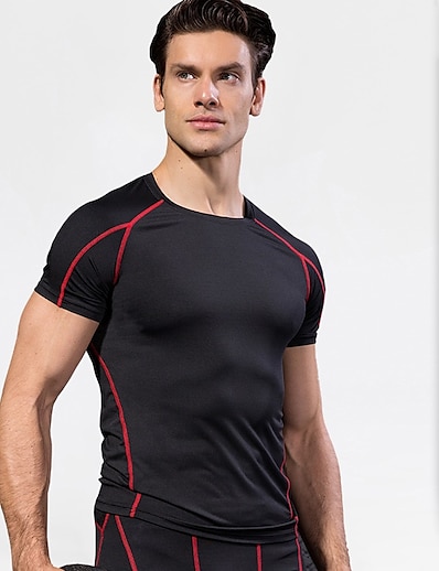 cheap Exercise, Fitness &amp; Yoga-YUERLIAN Men&#039;s Compression Shirt Yoga Top Summer Black / Red White Fitness Gym Workout Running Tee Tshirt Base Layer Short Sleeve Sport Activewear High Elasticity Breathable Quick Dry Lightweight Slim