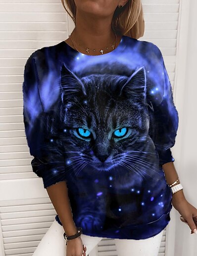 cheap Women&#039;s Tops-Women&#039;s Cat 3D Sweatshirt Pullover Print 3D Print Casual Sports Active Streetwear Hoodies Sweatshirts  Blue Purple Pink