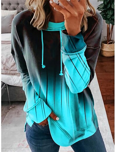 cheap Best Selling Tops-Women&#039;s Gradient Sweatshirt Print 3D Print Casual Daily Sports Sportswear Casual Hoodies Sweatshirts  Loose Light Blue