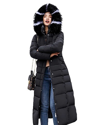 cheap Women&#039;s Outerwear-Women&#039;s Down Outdoor Fall Winter Long Coat Regular Fit Classic &amp; Timeless Jacket Long Sleeve Solid Color Slim caramel Gray / Lined