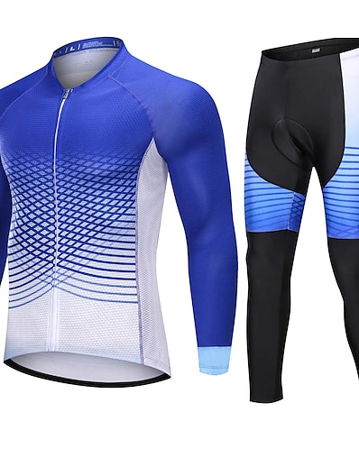 cheap Cycling-21Grams® Men&#039;s Cycling Jersey with Tights Long Sleeve Mountain Bike MTB Road Bike Cycling Blue Bike Spandex Polyester Clothing Suit 3D Pad Breathable Quick Dry Moisture Wicking Back Pocket Sports