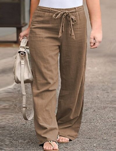 hesapli Büyük Beden Koleksiyonu-Kadın&#039;s Büyük beden Pantolonlar Büzgülü Tek Renk Günlük Resmi Temel Günlük Tam uzunluk Yüksek Bahar Yaz Yonca Beyaz Siyah L XL XXL XXXL 4XL / Büyük Bedenler
