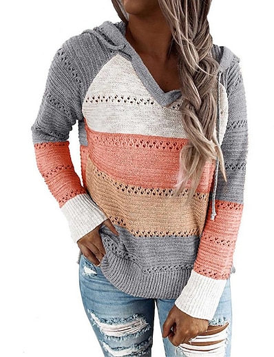 저렴한 스웨터 &amp; 가디건-여성용 스웨터 풀오버 점퍼 줄무늬 니트 세련 캐쥬얼 소프트 긴 소매 스웨터 가디건 가을 겨울 후디 푸른 블러슁 핑크 블랙