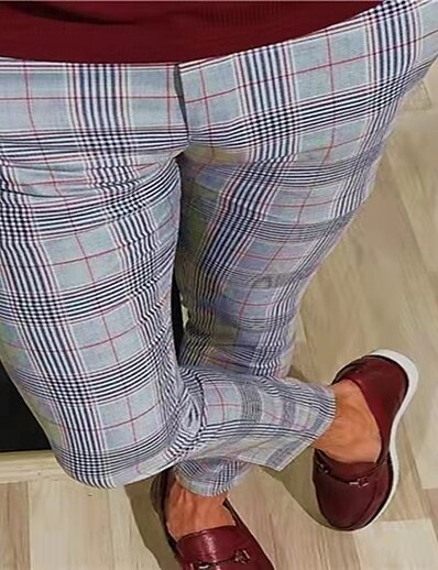 cheap Men&#039;s Bottoms-Men&#039;s Casual Streetwear Pants Chinos Trousers Full Length Pants Business Daily Plaid Checkered Plaid Mid Waist Slim Gray Red Yellow S M L XL XXL