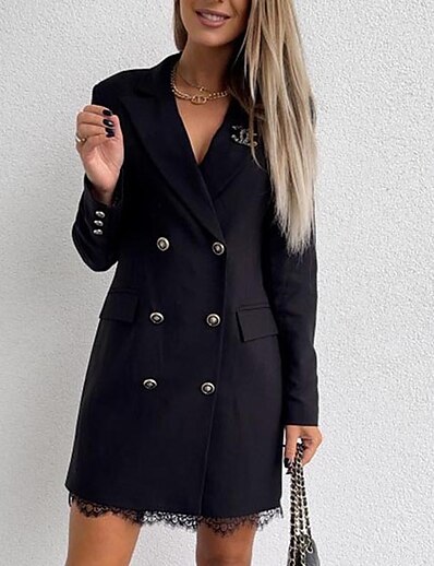 cheap Jackets-Women&#039;s Blazer Fall Street Daily Valentine&#039;s Day Long Coat Warm Breathable Regular Fit Elegant Streetwear St. Patrick&#039;s Day Jacket Long Sleeve Lace Pocket Solid Color Green Black Red