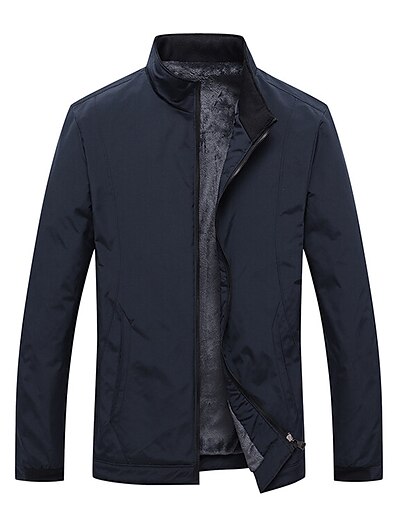 cheap Men&#039;s Outerwear-Men&#039;s Puffer Jacket Fall Winter Sport Daily Regular Coat Windproof Warm Regular Fit Business Casual Jacket Long Sleeve Pocket Solid Color Black Blue Black
