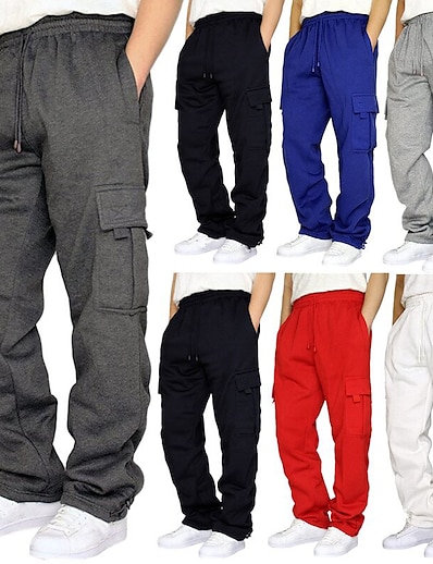 cheap Running, Jogging &amp; Walking-Men&#039;s Street Cargo Pants Track Pants Bottoms Fitness Gym Workout Running Training Exercise Winter Breathable Soft Sweat wicking Sport Solid Colored Dark Grey White Black Army Green Light Grey Royal