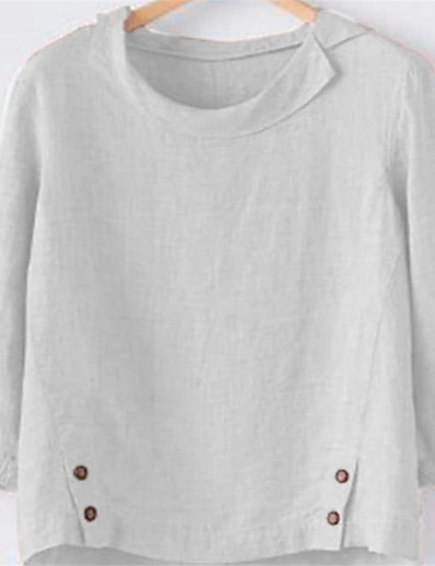 cheap Plus size-Women&#039;s Plus Size Tops Blouse Shirt Plain Long Sleeve Button Streetwear Crewneck Cotton Daily Going out Spring White Pink