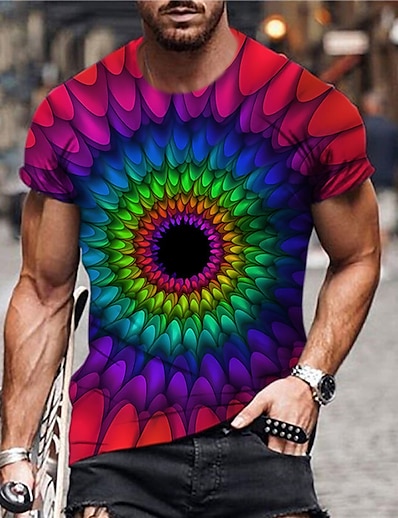 cheap Men&#039;s Tops-Men&#039;s Unisex T shirt Tee Floral Graphic Prints 3D Print Crew Neck Daily Holiday Short Sleeve Print Tops Casual Designer Big and Tall Rainbow / Summer