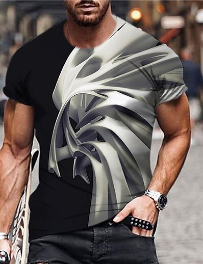 cheap Men&#039;s Tops-Men&#039;s Unisex T shirt Tee Abstract Graphic Prints 3D Print Crew Neck Daily Holiday Short Sleeve Print Tops Casual Designer Big and Tall Black / Summer