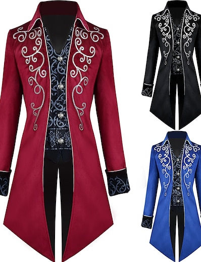 cheap Cosplay &amp; Costumes-Plague Doctor Punk &amp; Gothic Victorian Steampunk 17th Century Coat Frock Coat Trench Coat Outerwear Winter Men&#039;s Costume Black / Red / Blue Vintage Cosplay Long Sleeve Party Halloween